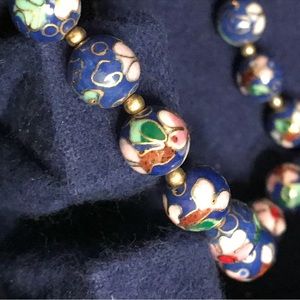 Rare Vintage Gold Cobalt Blue Cloisonné 10 mm Beaded Necklace